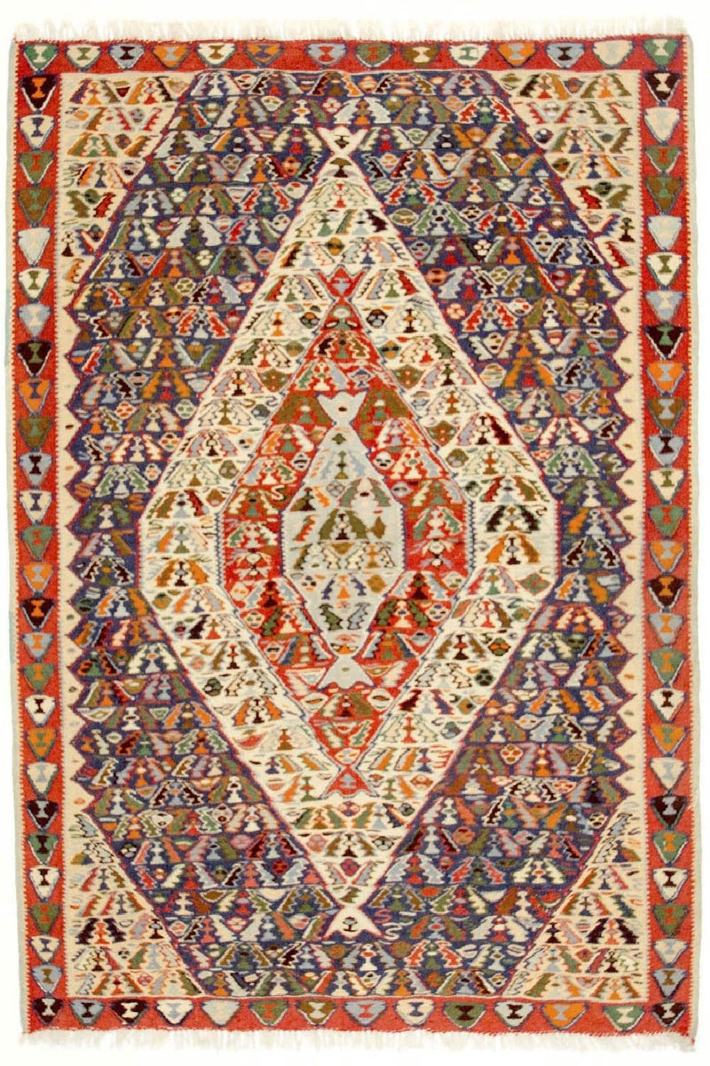Kelim-tæppe - gammelt - 153 x 119 cm - blå