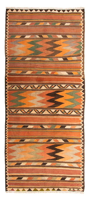 Løber Kelim-tæppe - gammelt - 340 x 160 cm - flerfarvet