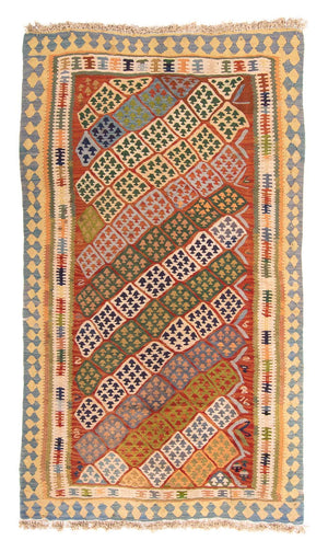 Kelim-tæppe - gammelt - 220 x 130 cm - flerfarvet