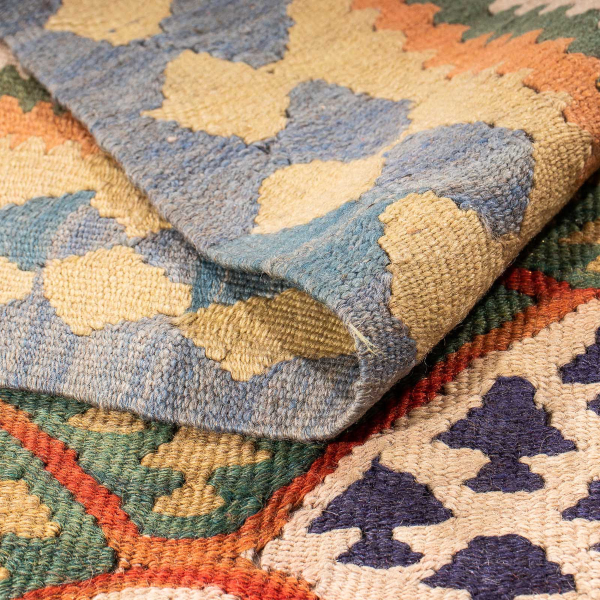 Kelim-tæppe - gammelt - 220 x 130 cm - flerfarvet