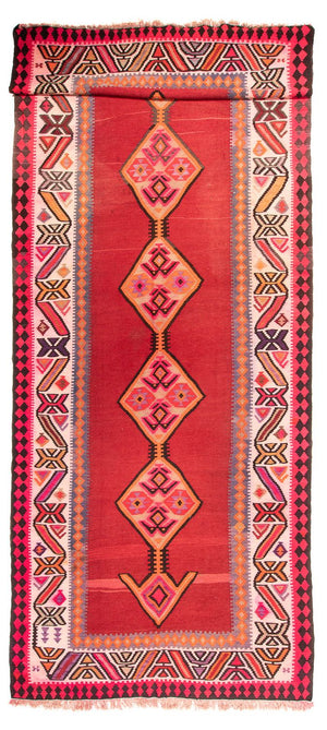 Løber Kelim-tæppe - gammelt - 490 x 190 cm - rød