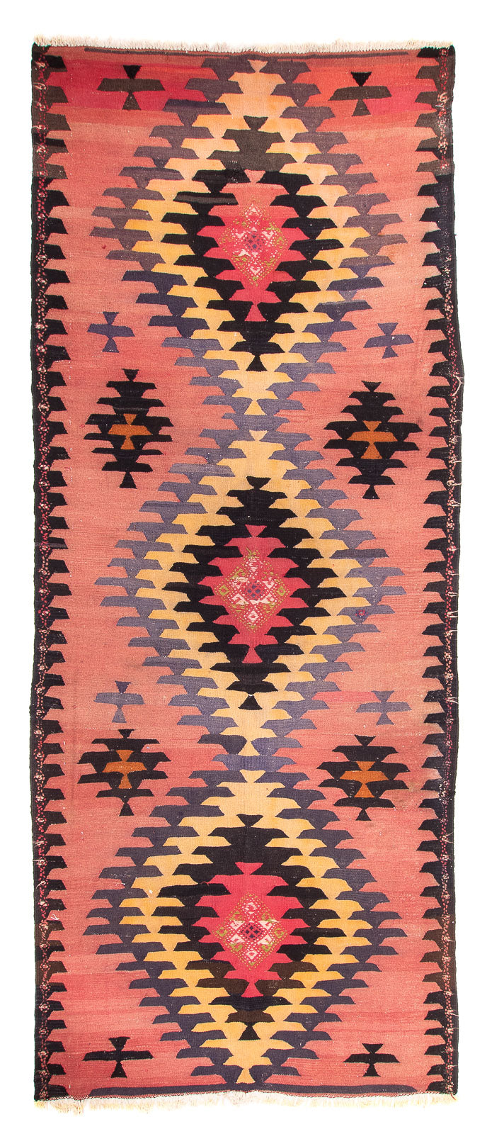 Løber Kelim-tæppe - gammelt - 405 x 150 cm - lysrød