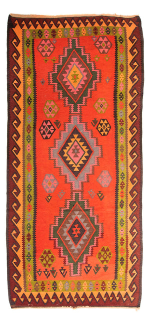 Løber Kelim-tæppe - gammelt - 330 x 155 cm - flerfarvet