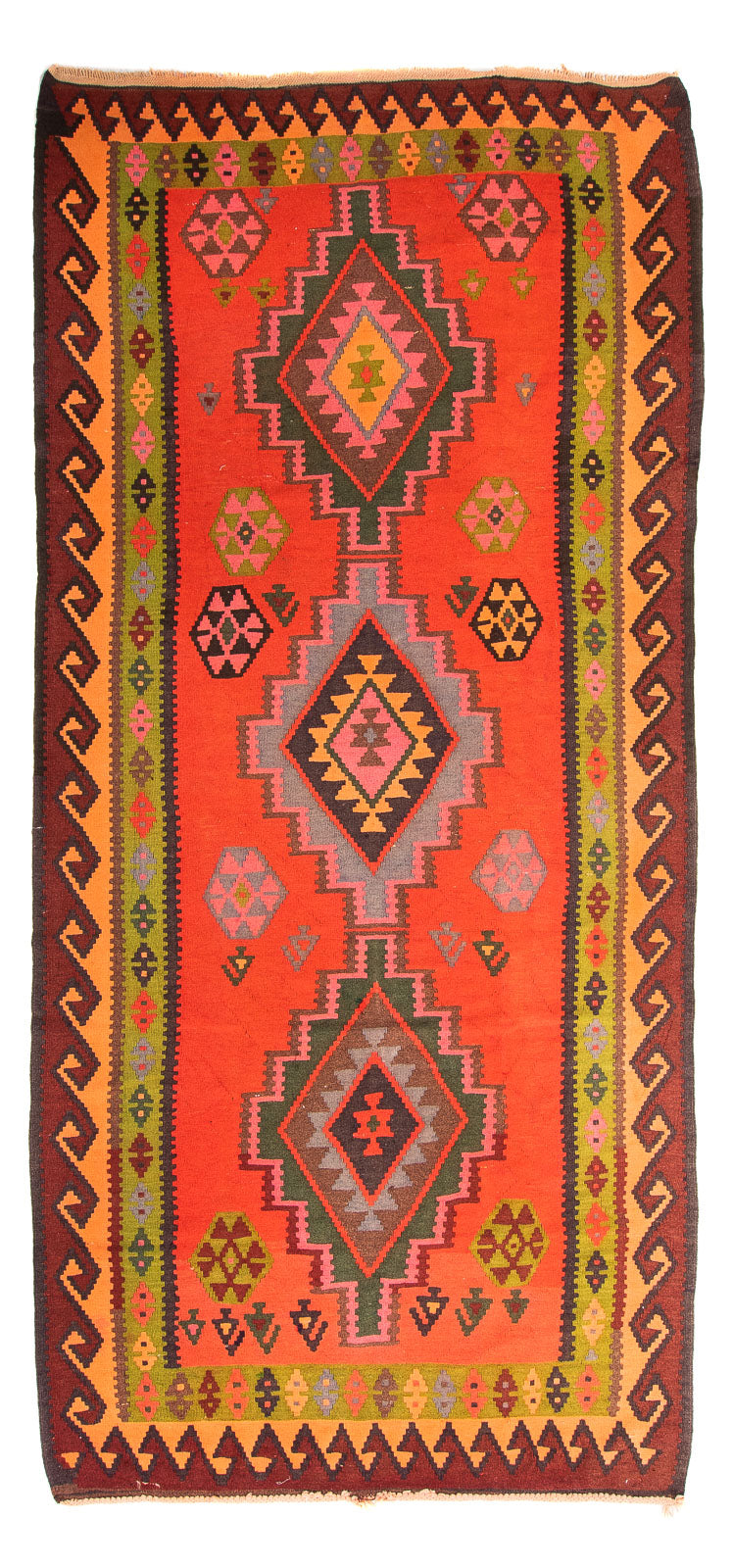 Løber Kelim-tæppe - gammelt - 330 x 155 cm - flerfarvet