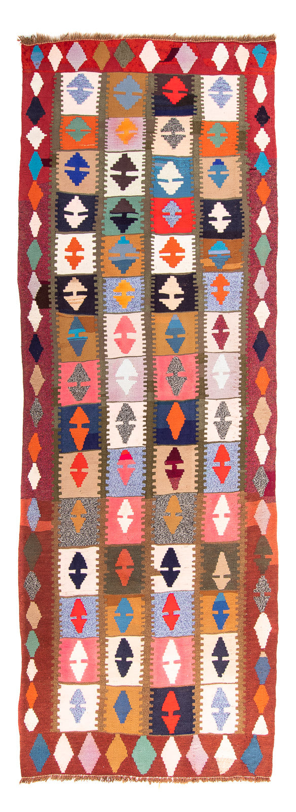 Løber Kelim-tæppe - gammelt - 345 x 122 cm - flerfarvet