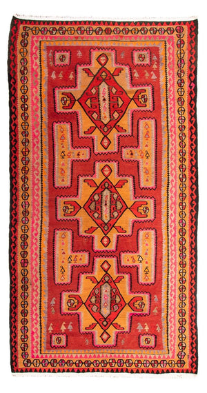 Kelim-tæppe - gammelt - 350 x 190 cm - flerfarvet