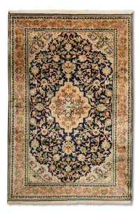 Silketæppe - Kashmir Silk - 156 x 95 cm - mørkeblå
