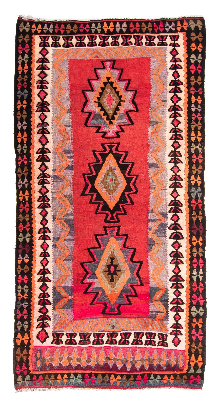 Kelim-tæppe - gammelt - 280 x 142 cm - flerfarvet