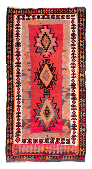 Kelim-tæppe - gammelt - 280 x 142 cm - flerfarvet