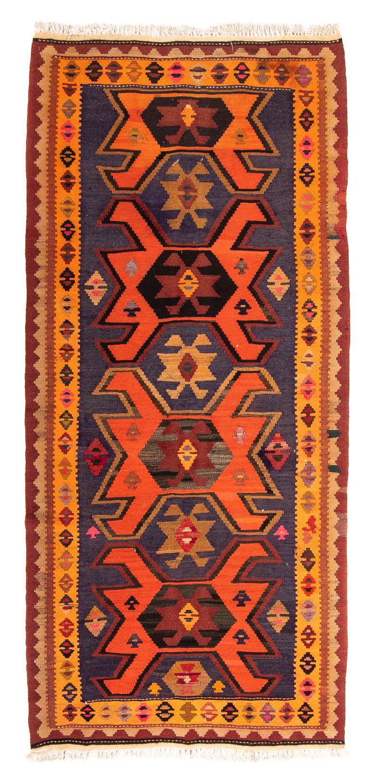Løber Kelim-tæppe - gammelt - 220 x 110 cm - flerfarvet