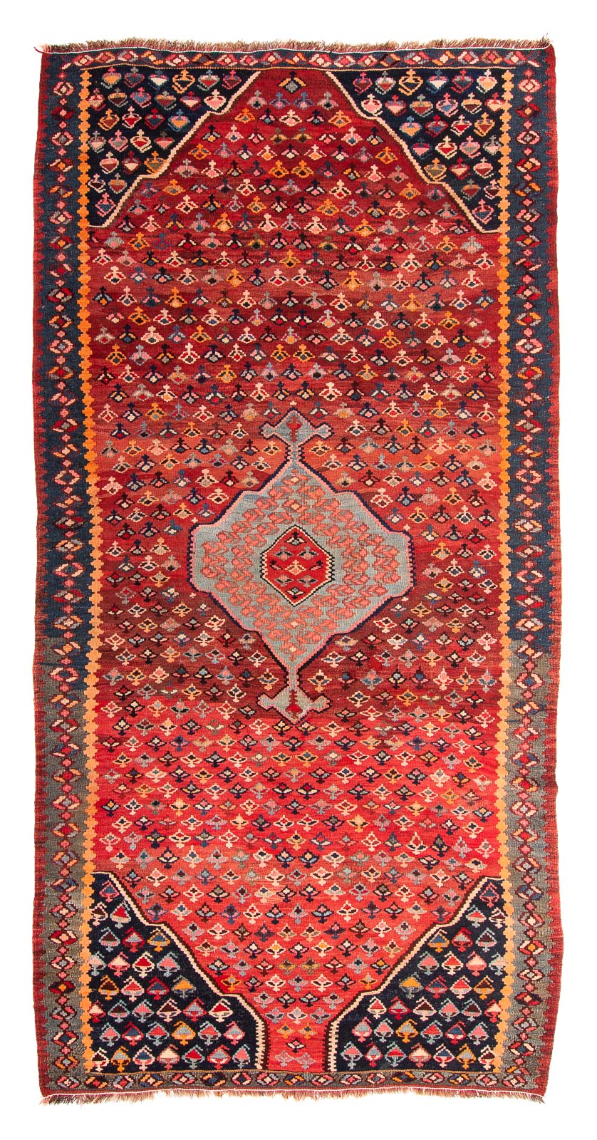 Kelim-tæppe - gammelt - 340 x 170 cm - flerfarvet
