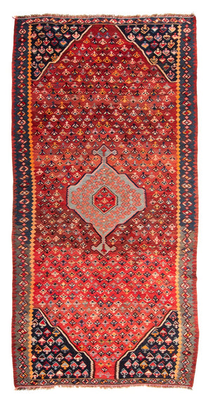 Kelim-tæppe - gammelt - 340 x 170 cm - flerfarvet