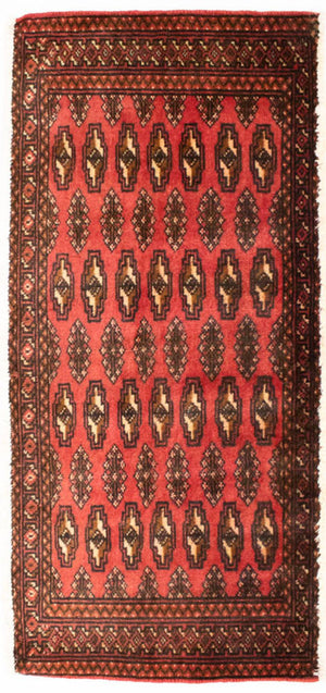 Løber Turkaman-tæppe - 100 x 50 cm - rød