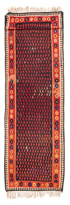 Løber Kelim-tæppe - gammelt - 450 x 120 cm - mørkeblå