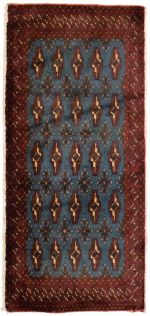 Turkaman-tæppe - 130 x 60 cm - blå