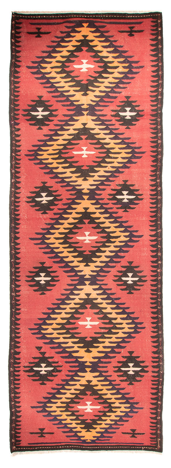 Løber Kelim-tæppe - gammelt - 435 x 150 cm - lysrød