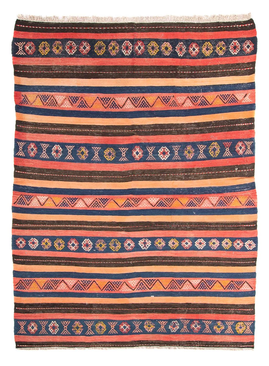 Kelim-tæppe - gammelt - 220 x 155 cm - flerfarvet
