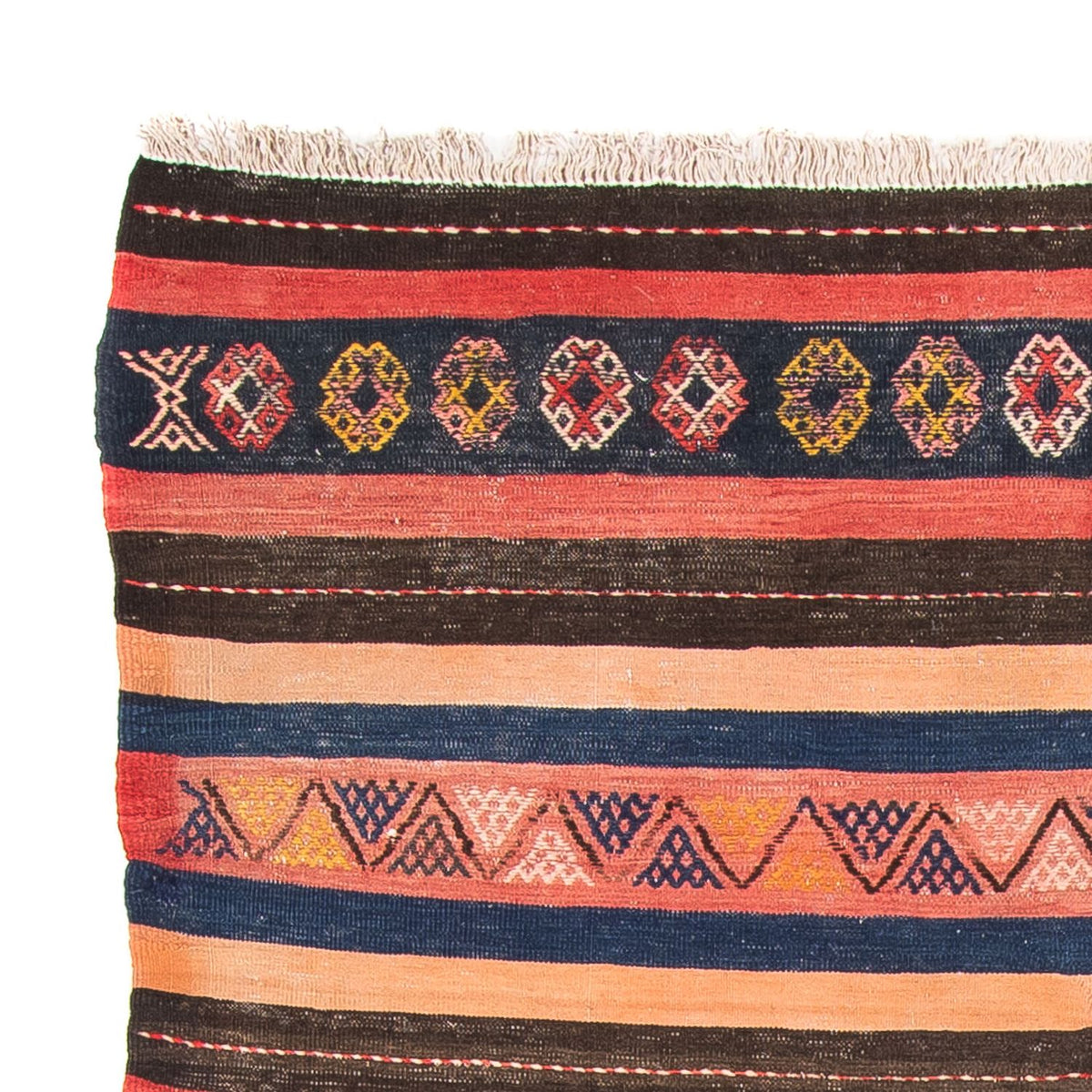 Kelim-tæppe - gammelt - 220 x 155 cm - flerfarvet