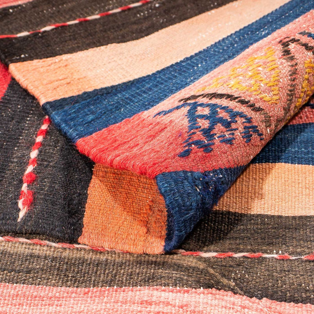 Kelim-tæppe - gammelt - 220 x 155 cm - flerfarvet