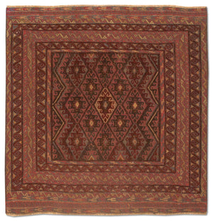 Kelim-tæppe - orientalsk firkantet  - 123 x 114 cm - rød