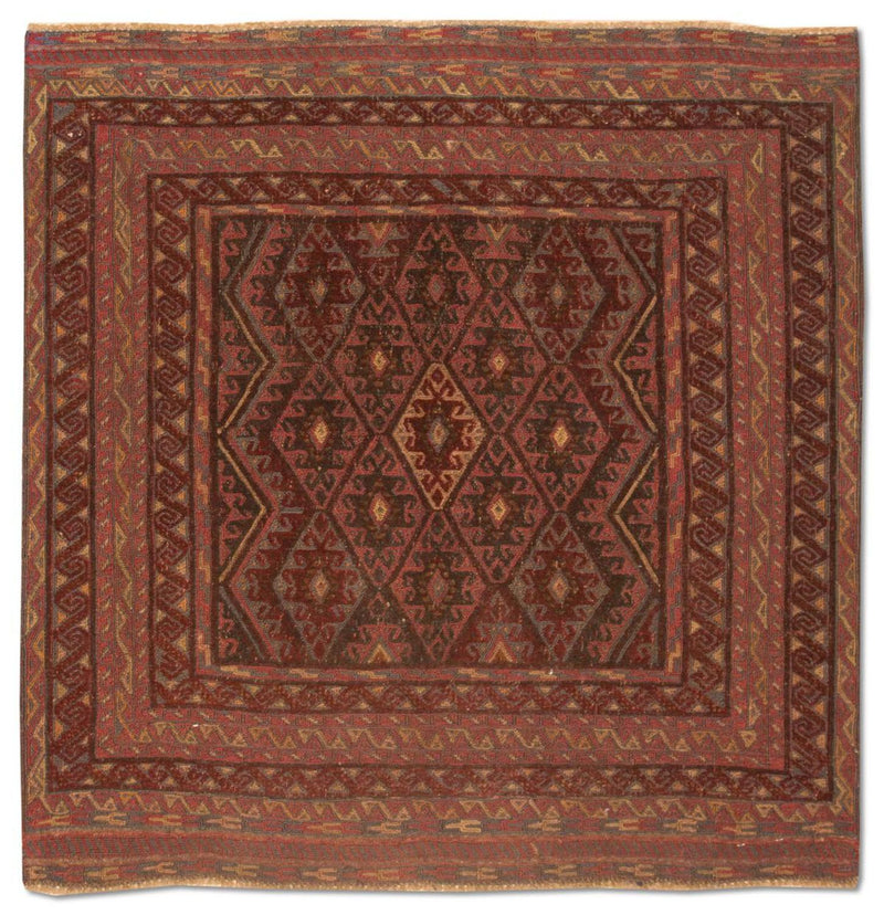 Kelim-tæppe - orientalsk firkantet  - 123 x 114 cm - rød