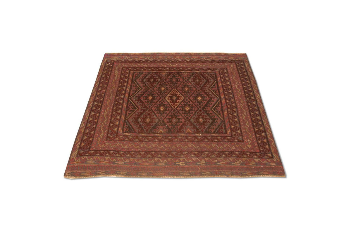 Kelim-tæppe - orientalsk firkantet  - 123 x 114 cm - rød