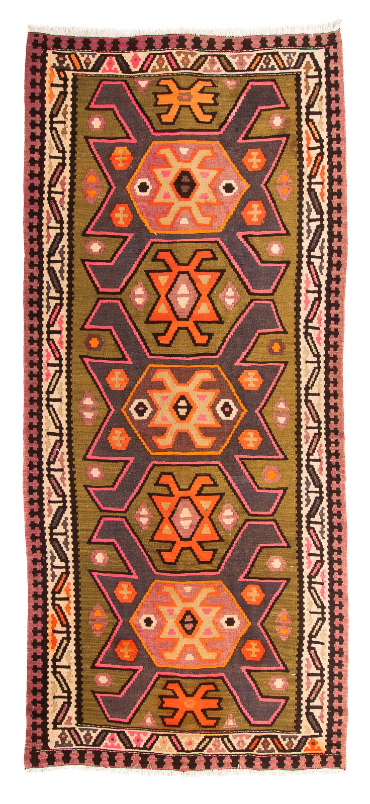 Løber Kelim-tæppe - gammelt - 305 x 145 cm - flerfarvet