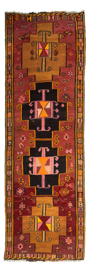 Løber Kelim-tæppe - gammelt - 375 x 130 cm - flerfarvet