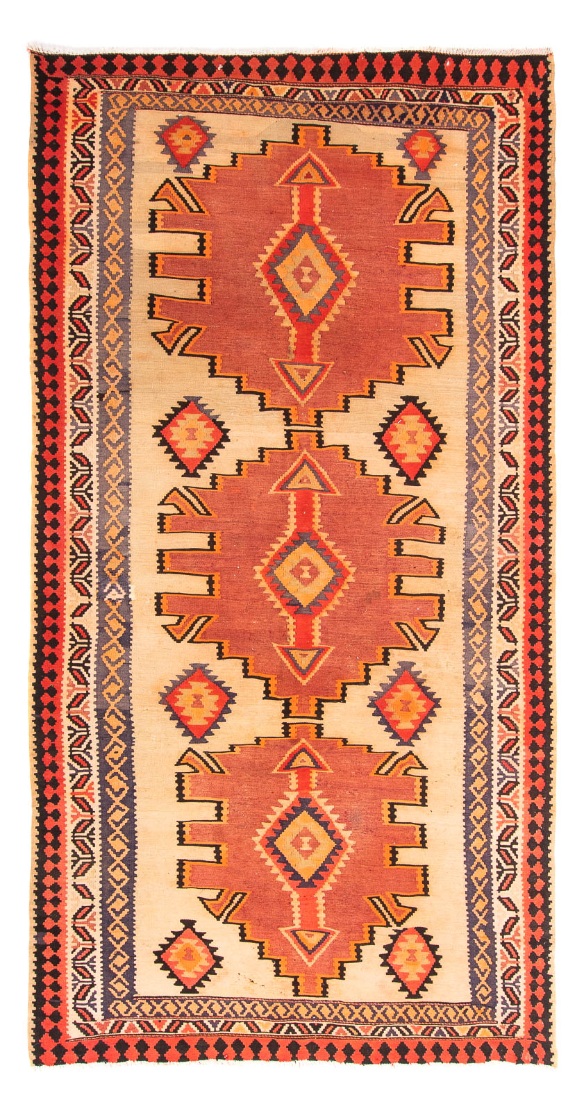 Løber Kelim-tæppe - gammelt - 300 x 150 cm - flerfarvet
