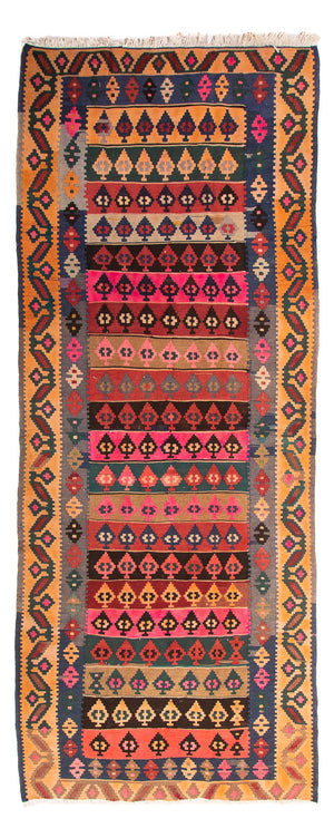 Løber Kelim-tæppe - gammelt - 350 x 140 cm - flerfarvet
