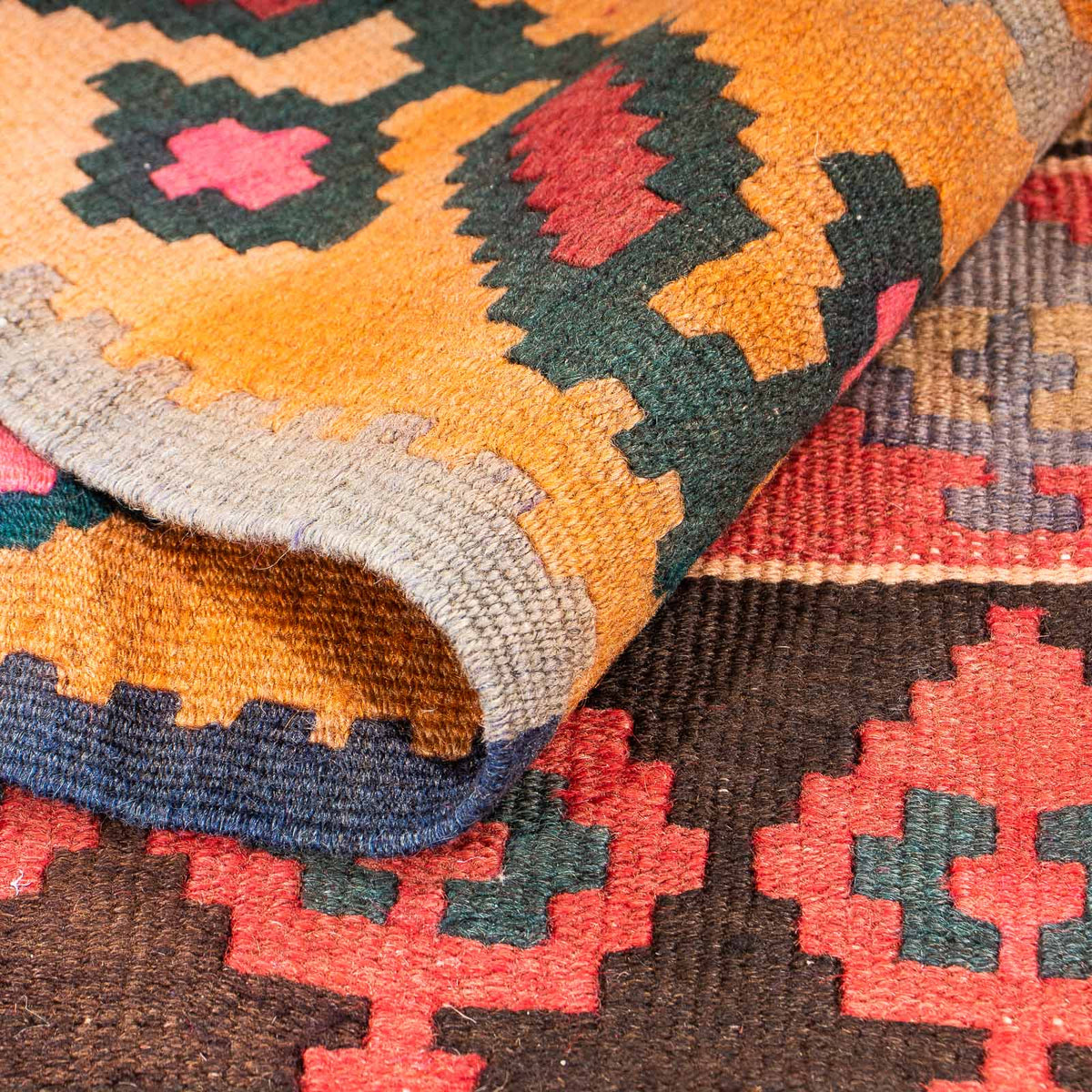 Løber Kelim-tæppe - gammelt - 350 x 140 cm - flerfarvet