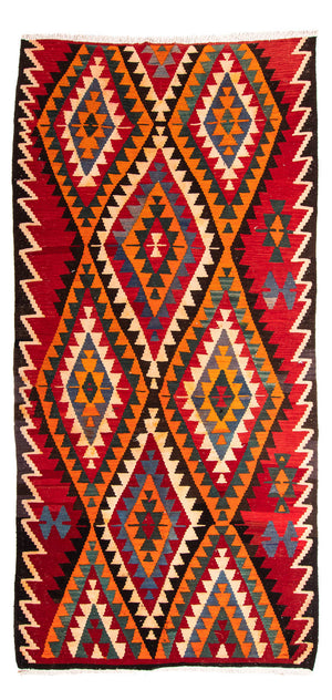 Kelim-tæppe - gammelt - 320 x 162 cm - flerfarvet