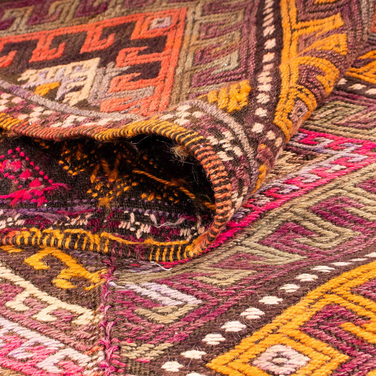 Løber Kelim-tæppe - gammelt - 370 x 140 cm - flerfarvet