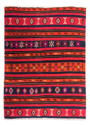 Kelim-tæppe - gammelt - 200 x 155 cm - flerfarvet