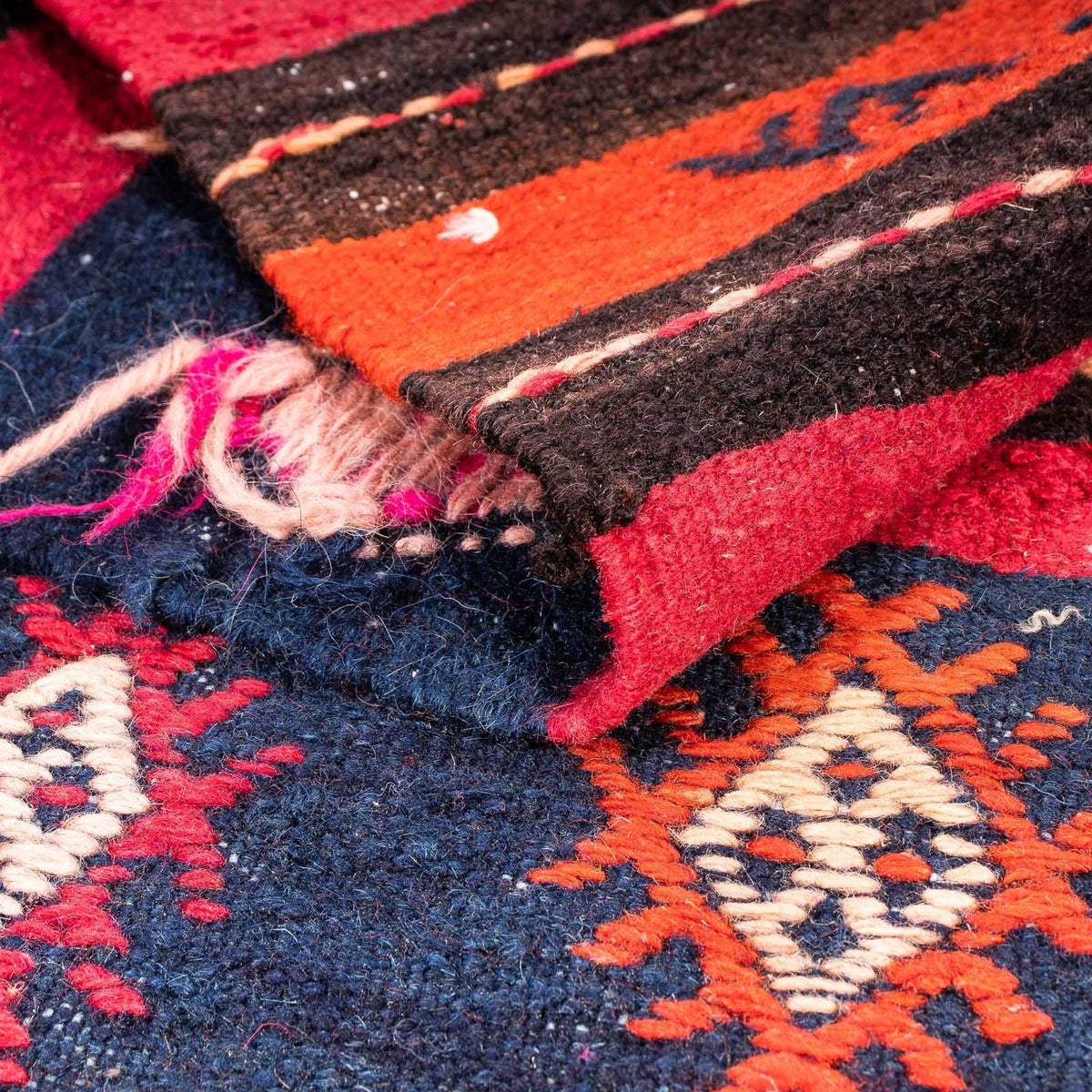 Kelim-tæppe - gammelt - 200 x 155 cm - flerfarvet