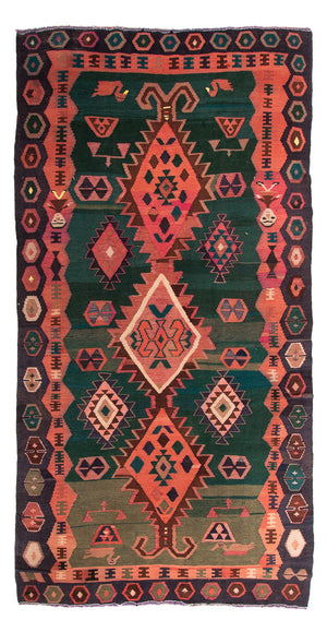 Kelim-tæppe - gammelt - 310 x 175 cm - flerfarvet