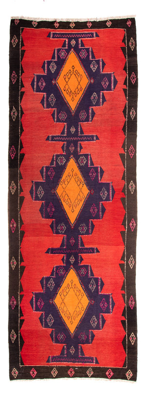 Løber Kelim-tæppe - gammelt - 385 x 150 cm - flerfarvet