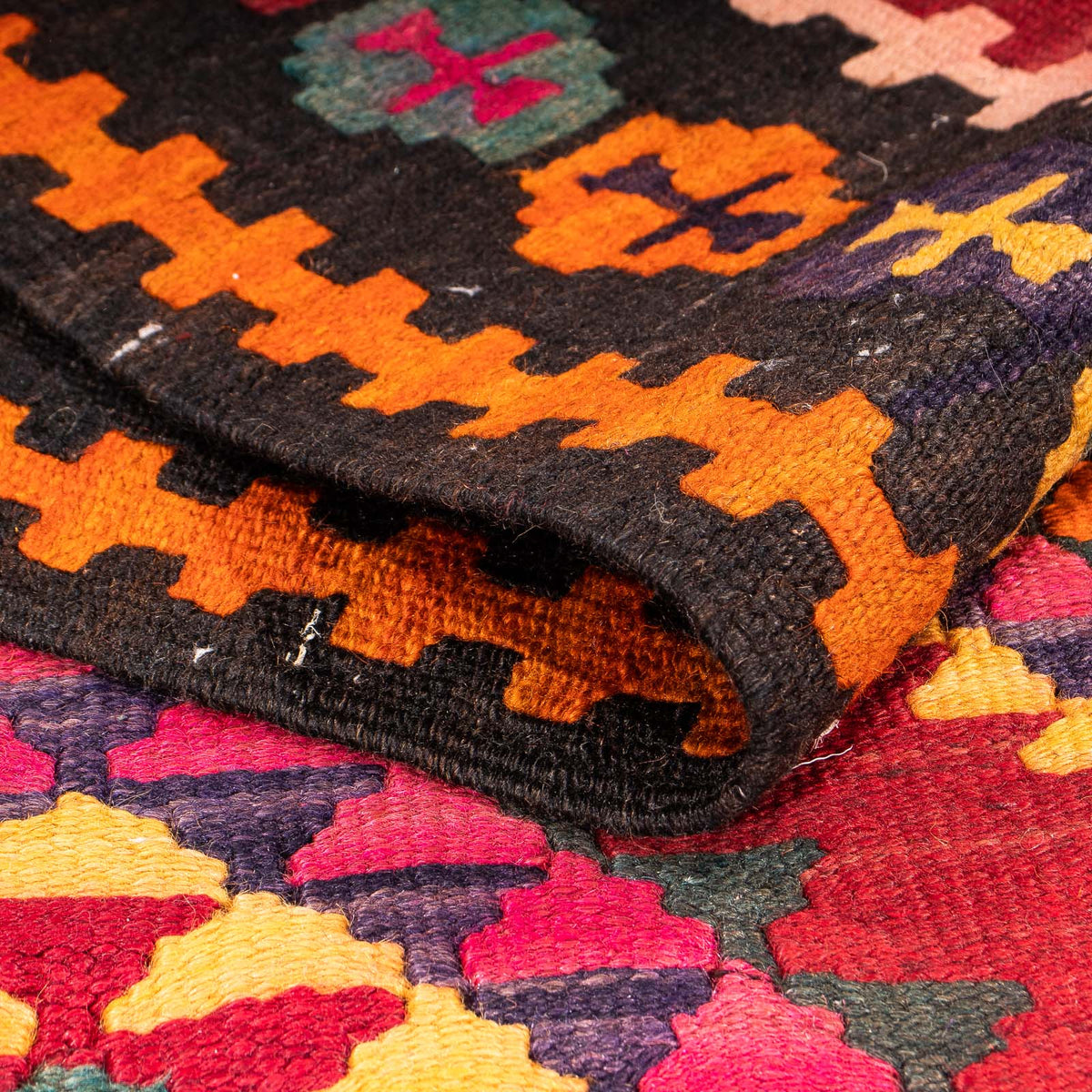 Løber Kelim-tæppe - gammelt - 390 x 147 cm - flerfarvet