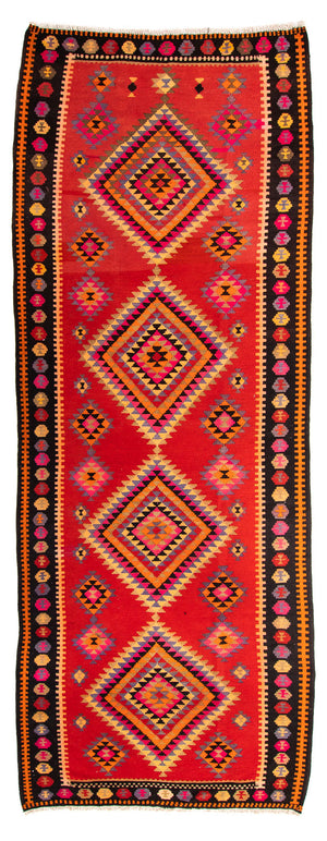 Løber Kelim-tæppe - gammelt - 400 x 155 cm - flerfarvet