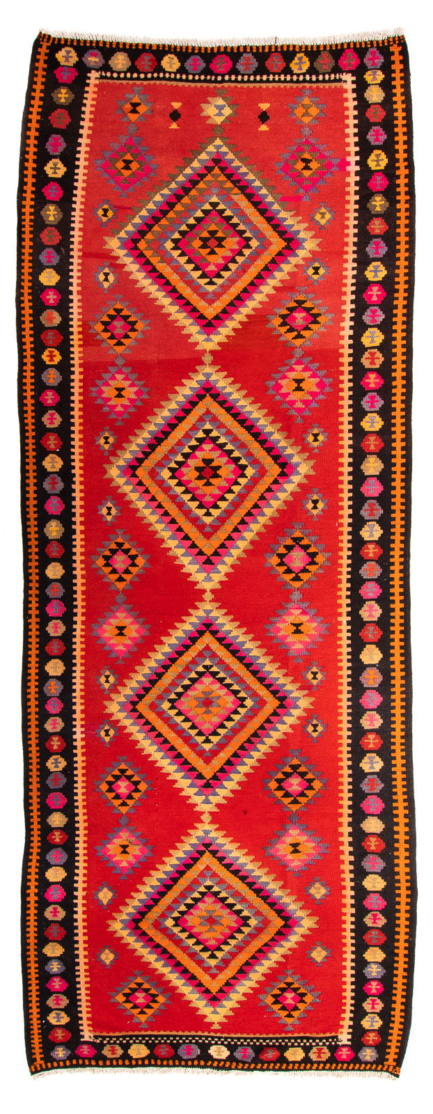 Løber Kelim-tæppe - gammelt - 400 x 155 cm - flerfarvet