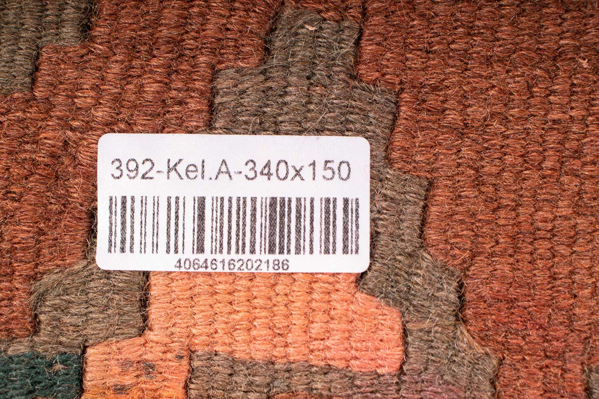 Løber Kelim-tæppe - gammelt - 340 x 150 cm - flerfarvet