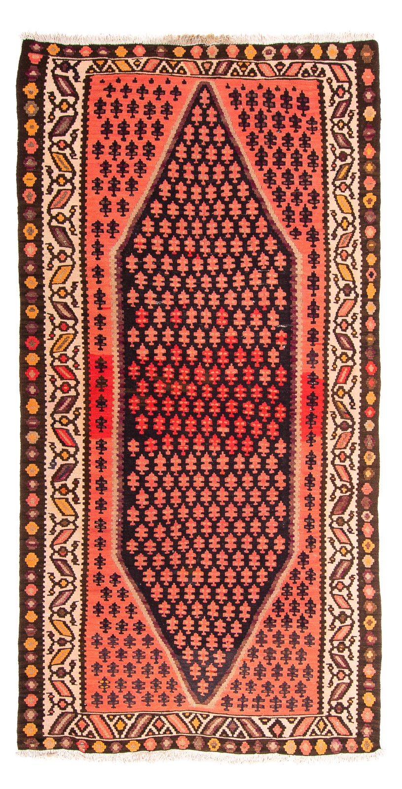 Kelim-tæppe - gammelt - 270 x 145 cm - flerfarvet