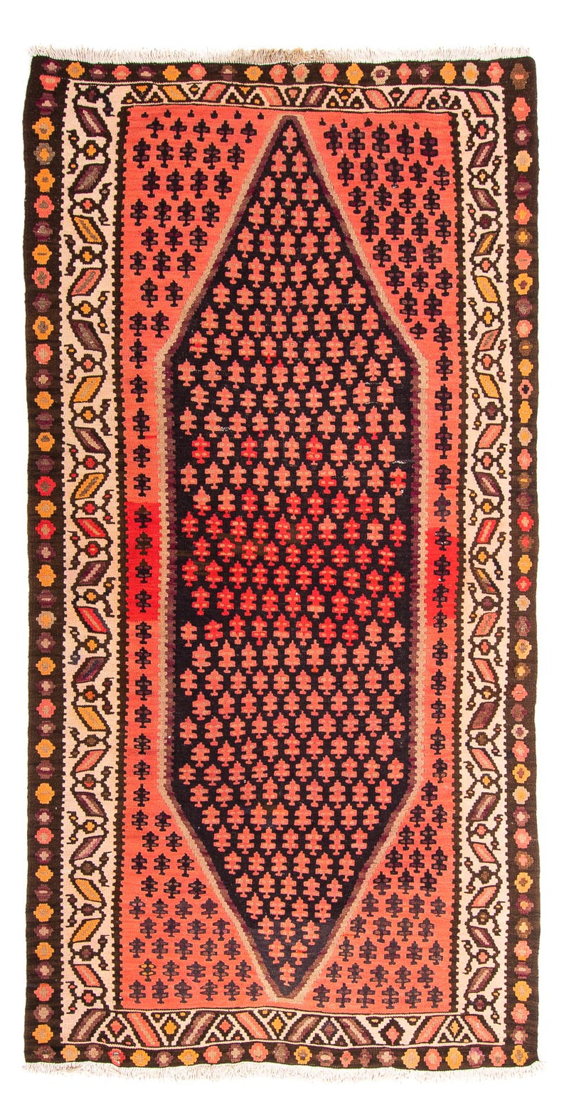 Kelim-tæppe - gammelt - 270 x 145 cm - flerfarvet