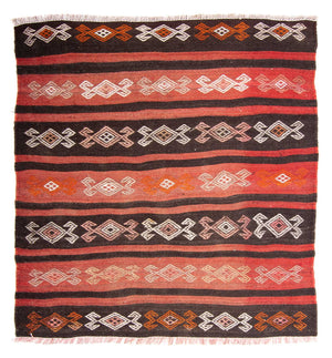 Kelim-tæppe - gammelt firkantet  - 135 x 115 cm - flerfarvet
