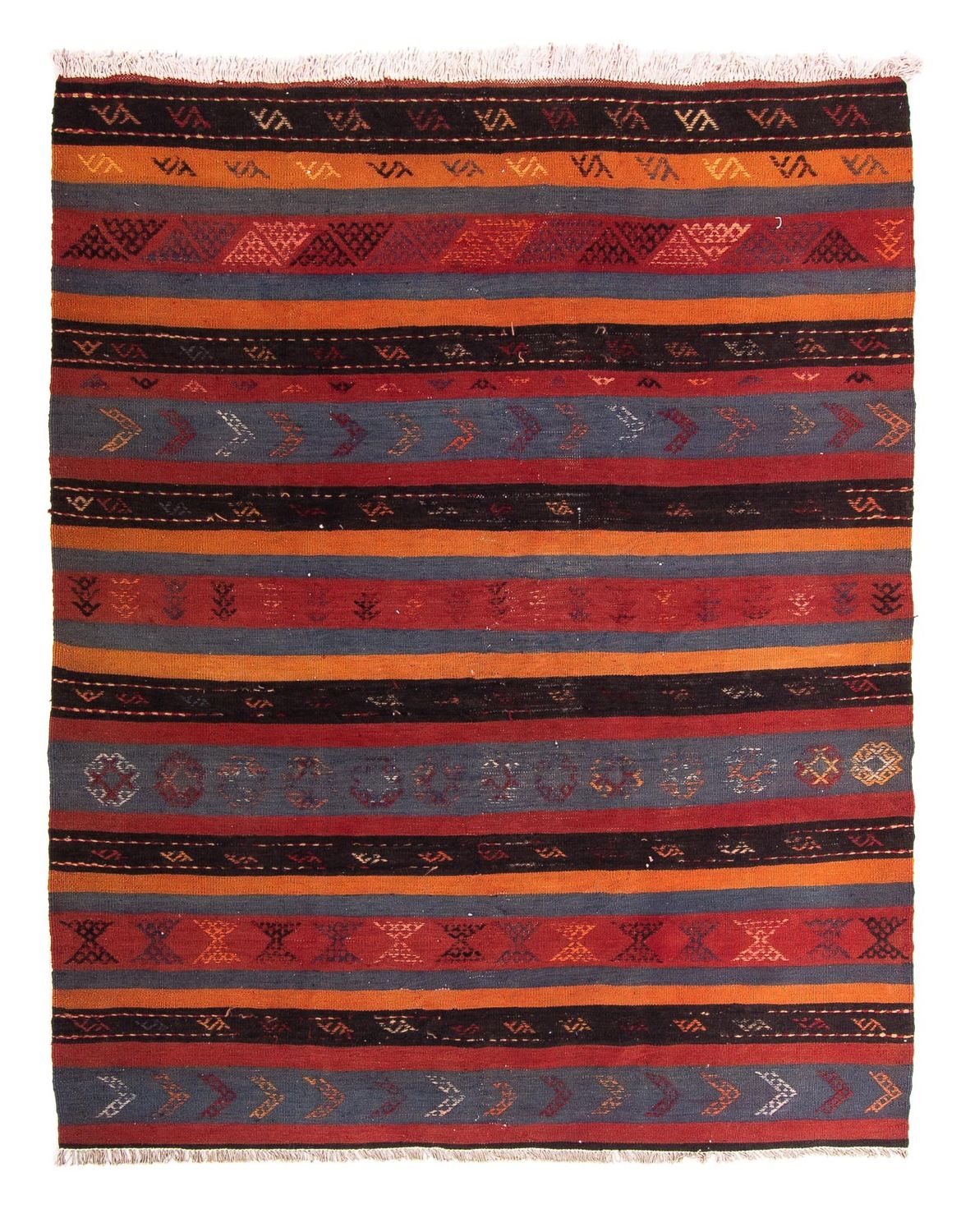 Kelim-tæppe - gammelt - 205 x 160 cm - flerfarvet