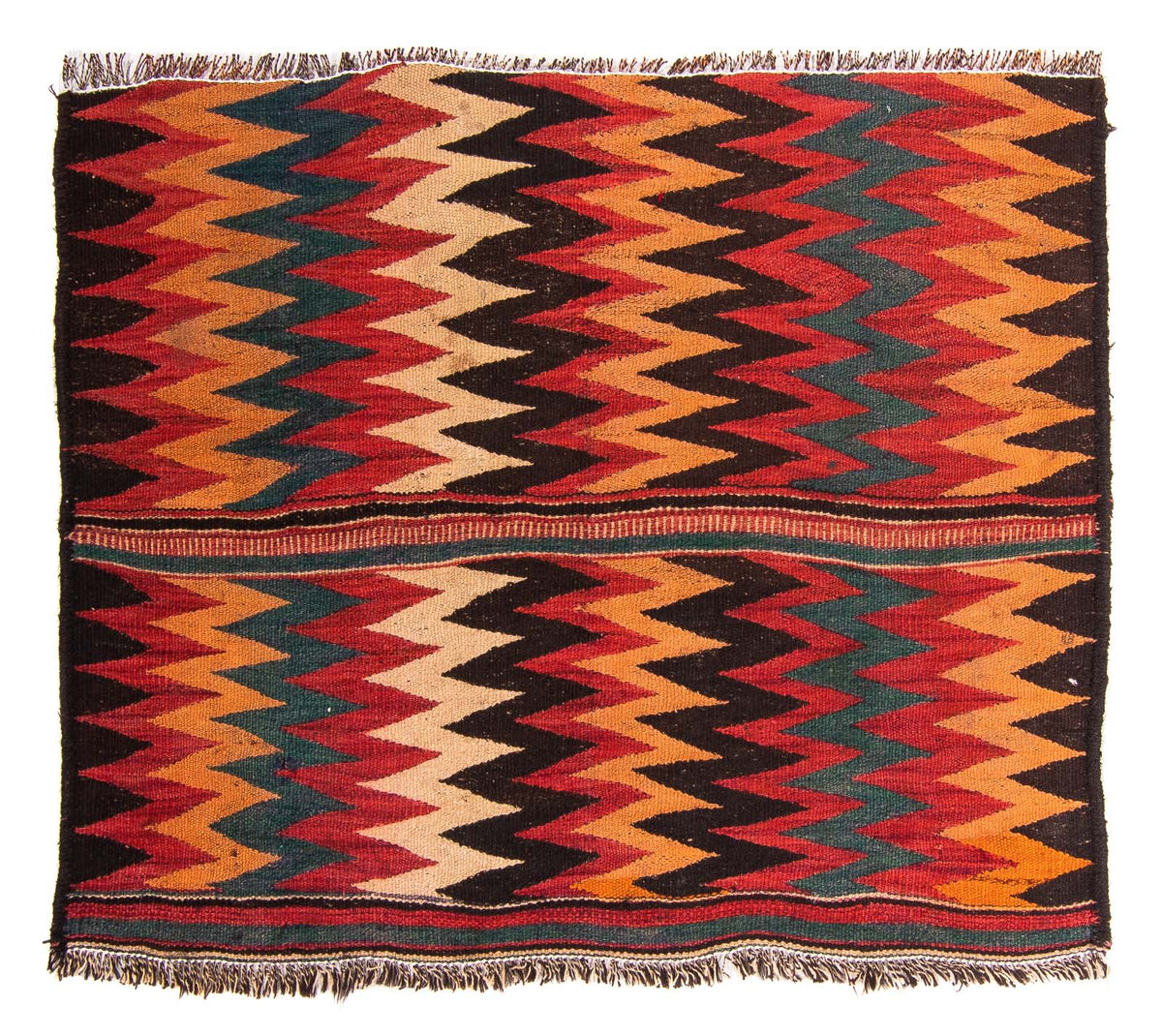 Kelim-tæppe - gammelt firkantet  - 125 x 100 cm - flerfarvet