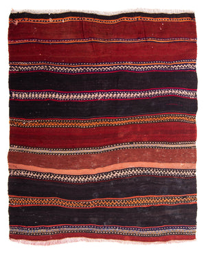 Kelim-tæppe - gammelt - 130 x 120 cm - flerfarvet