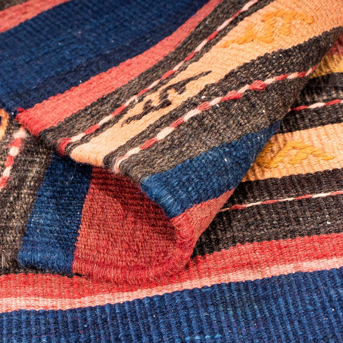 Kelim-tæppe - gammelt - 210 x 155 cm - flerfarvet