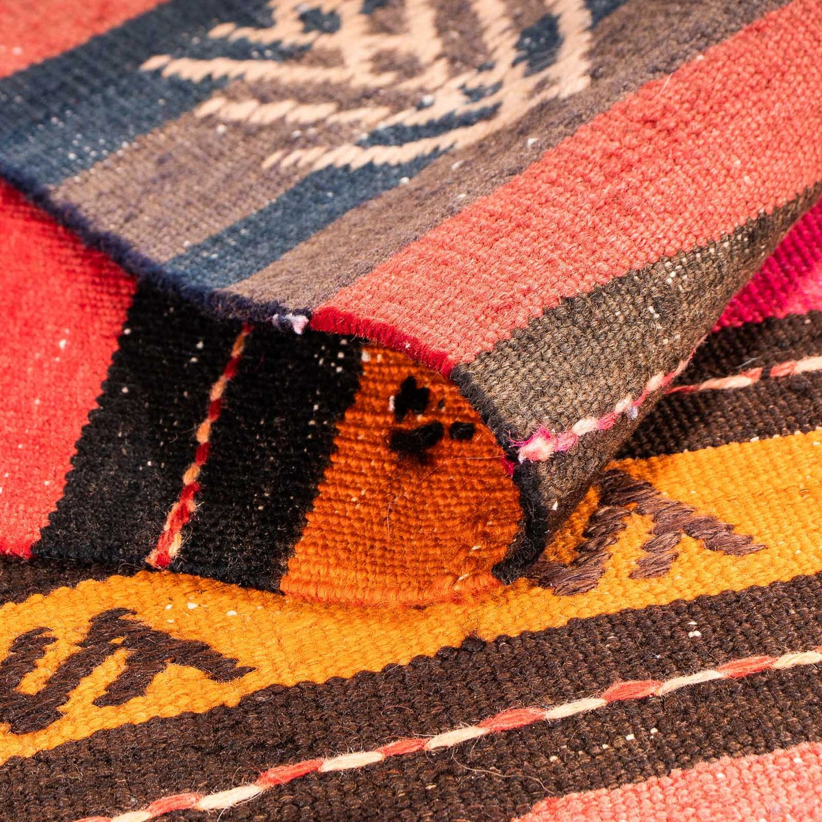 Kelim-tæppe - gammelt - 150 x 135 cm - flerfarvet