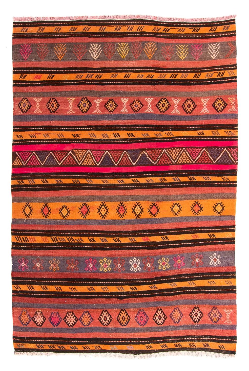 Kelim-tæppe - gammelt - 215 x 150 cm - flerfarvet